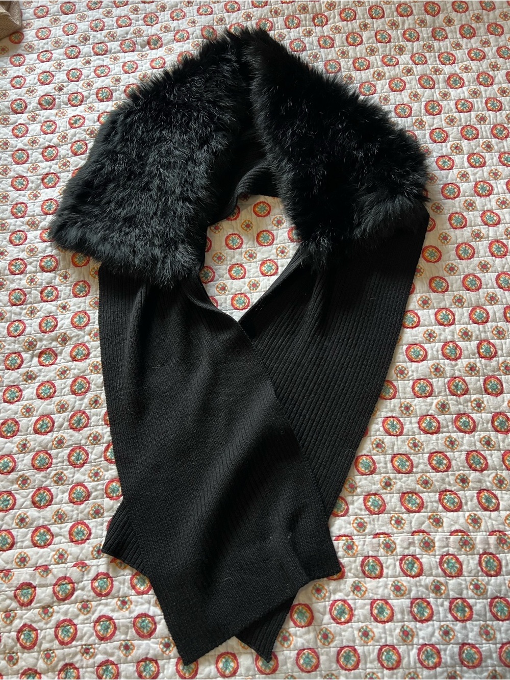 Nanette Lepore Real Rabbit Black Shoulder Shrug Scarf EUC